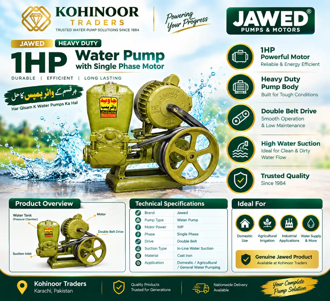 Jawed 1HP donkey water pump complete set